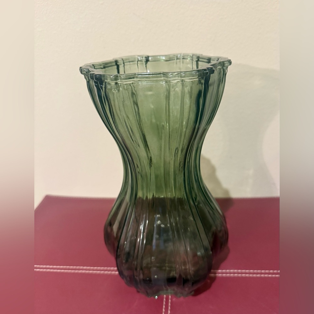 Vintage Forest Green Glass Mid Century Vase